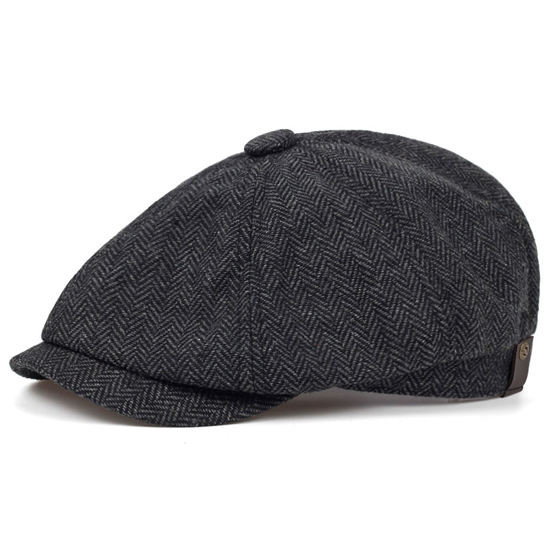 Herringbone Wool Cap - Coal Black