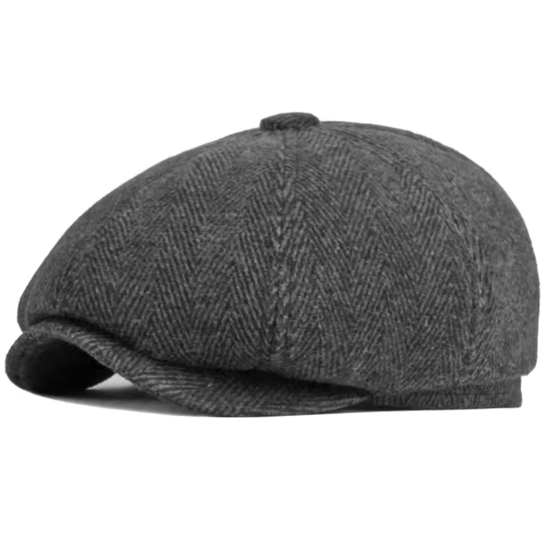 Herringbone Earflap Cap - Dark Grey