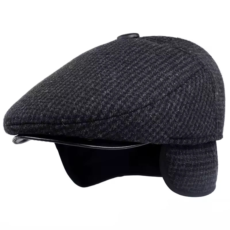 Wool Ear Flap Cap - Black