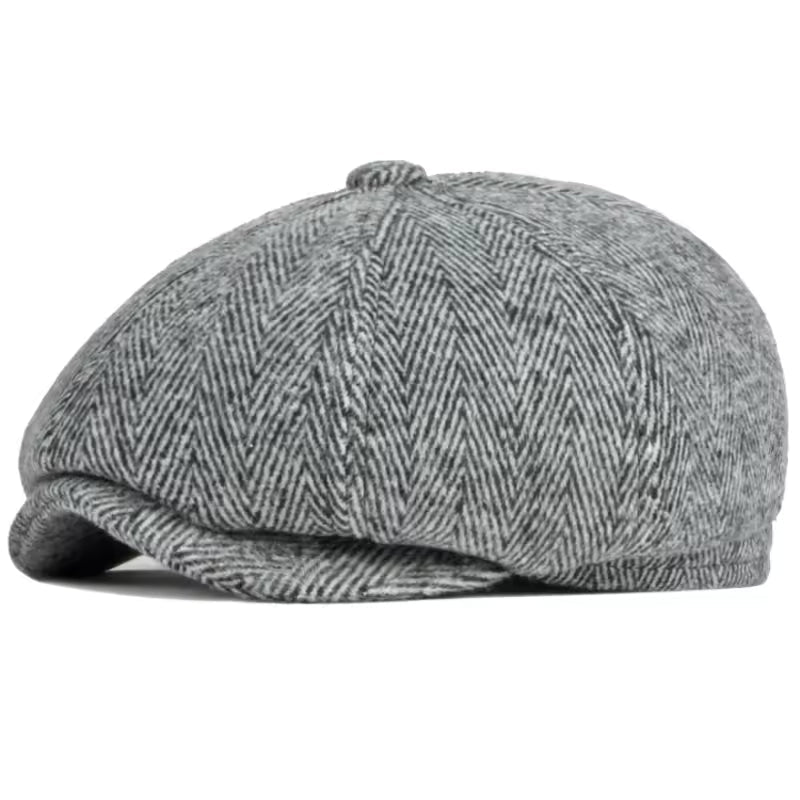 Herringbone Earflap Cap - Light Grey