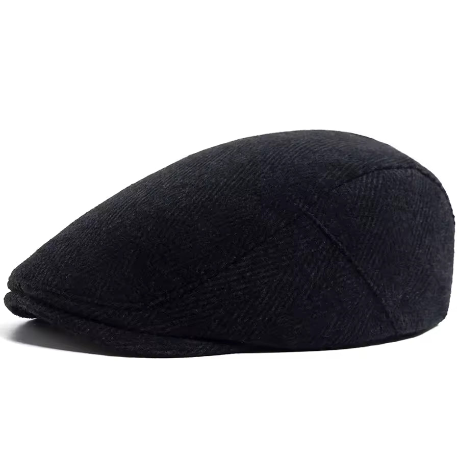 Herringbone Wool Cap - Coal Black