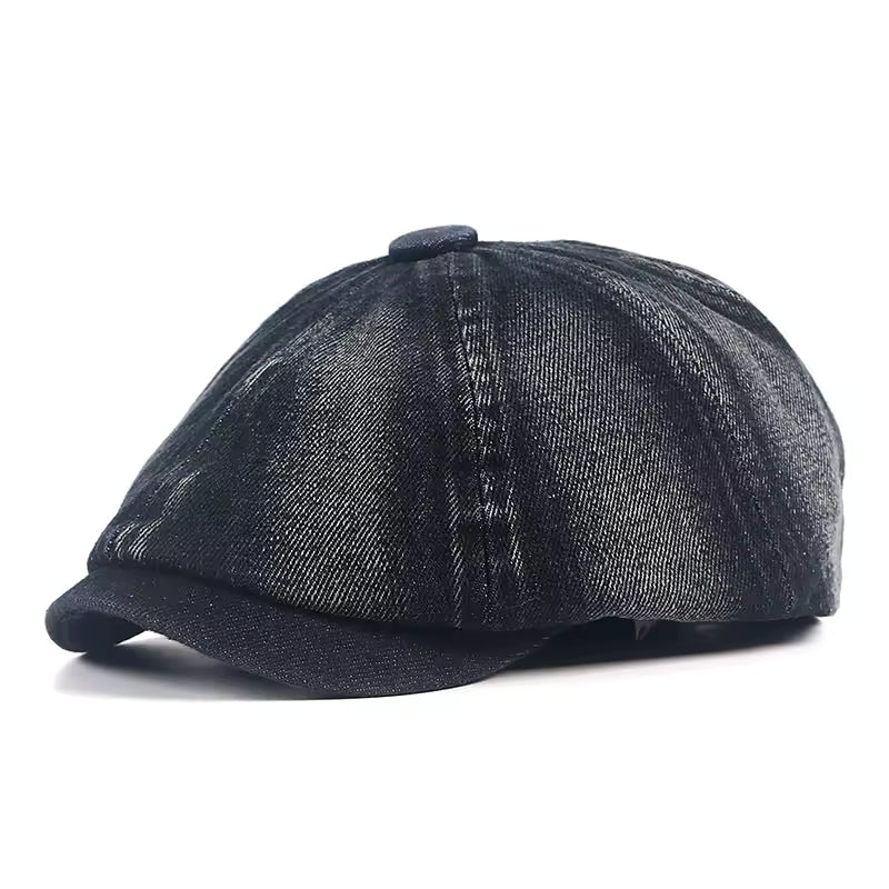 Denim Newsboy Cap - Coal Black
