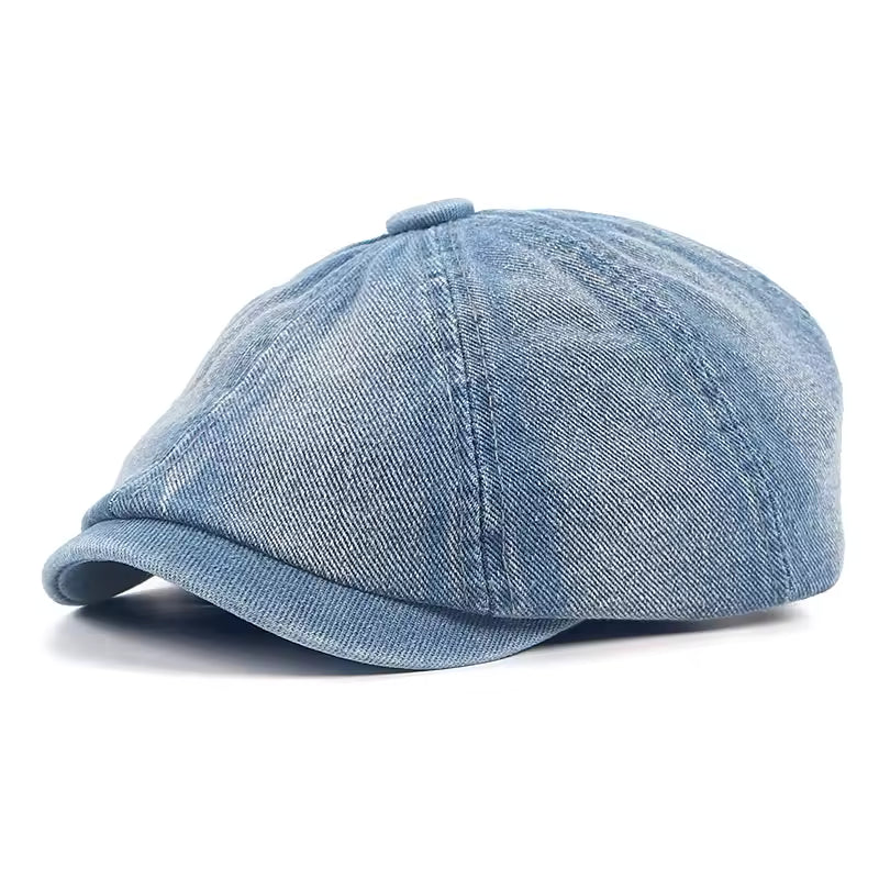Denim Newsboy Cap - Sky Blue