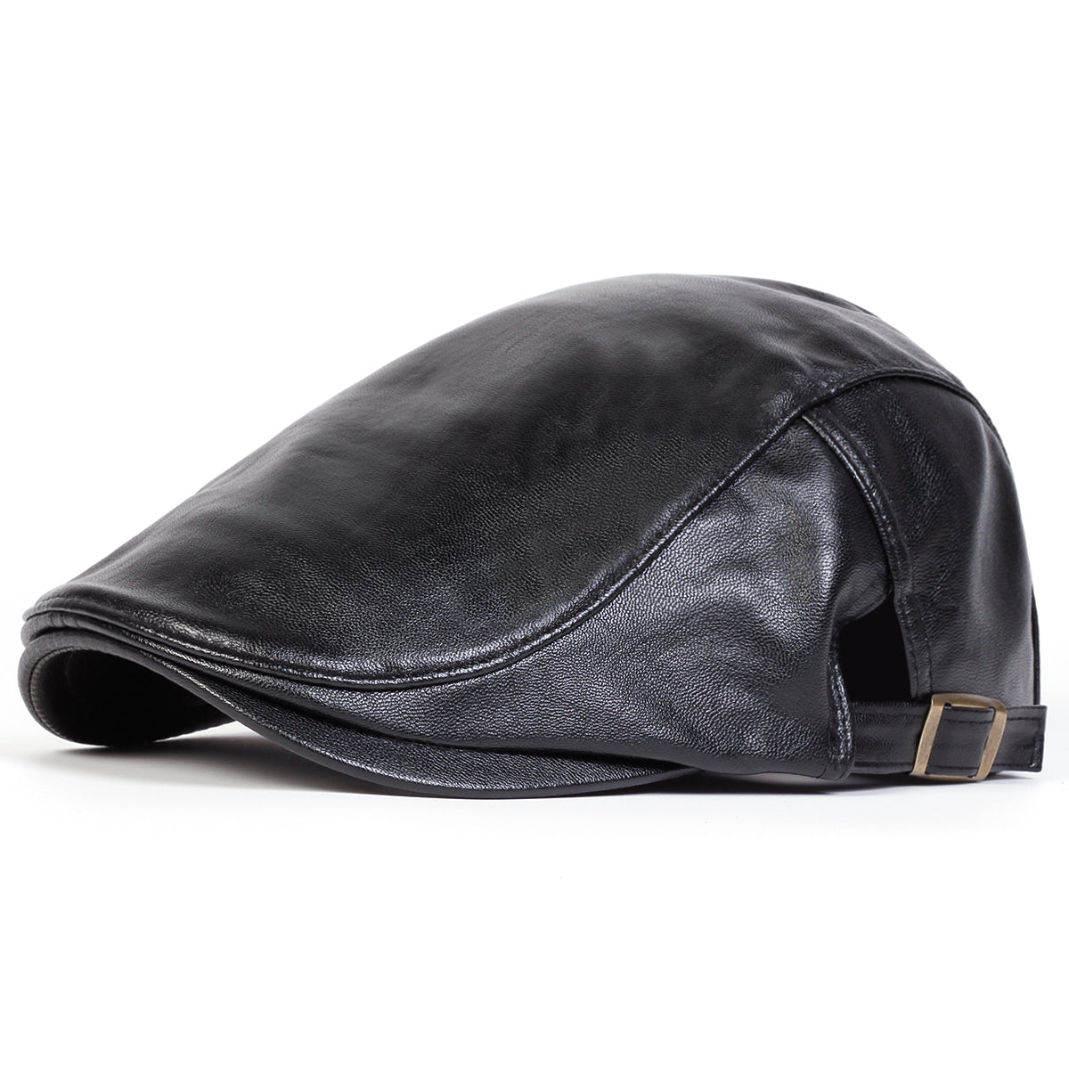 Leather Driver Cap - Coal Black