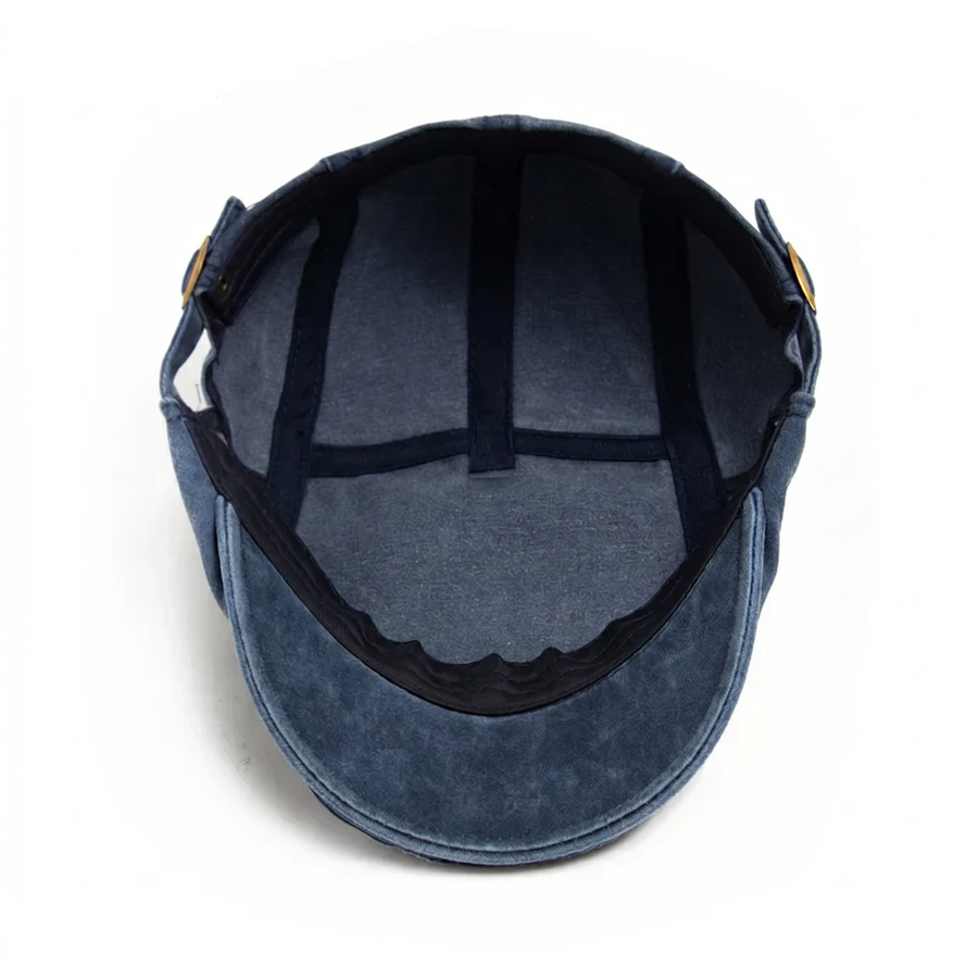 Inside the cap showing the soft band and brass buckles